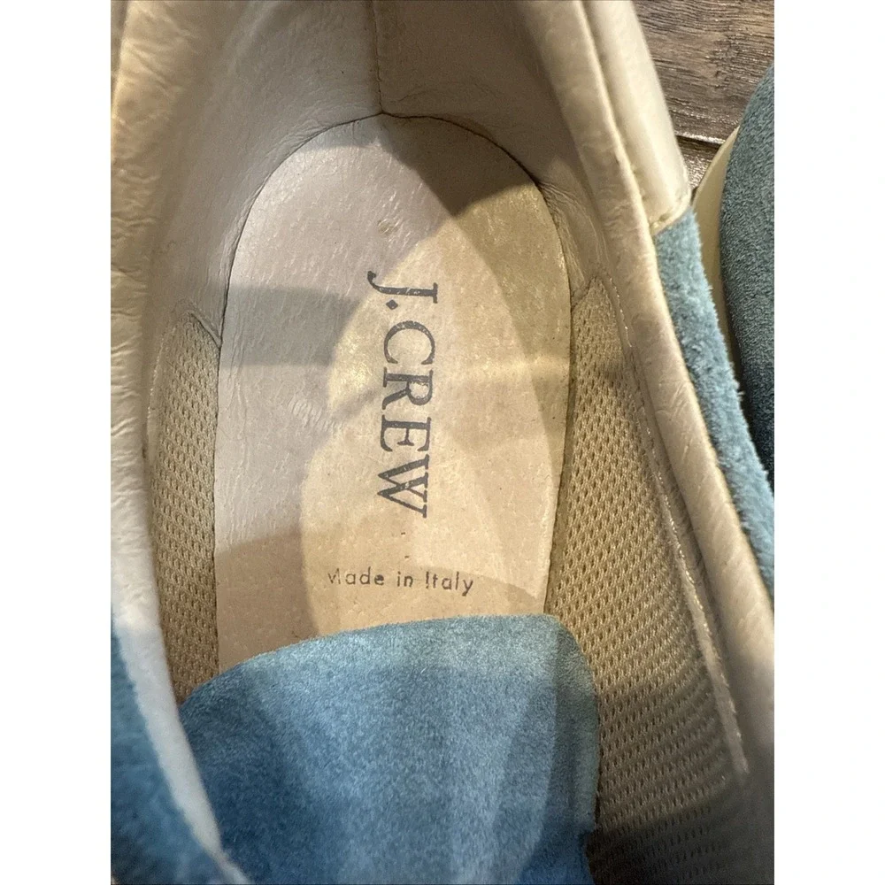 J.Crew Sneakers Women Light‎ Blue Suede Leather Made In Italy Low Top Stripe - Picture 2 of 5